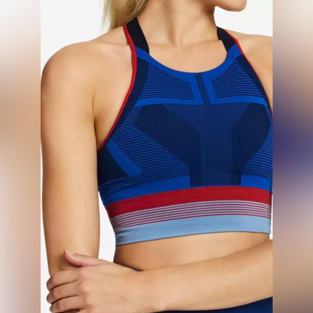 LNDR Spectrum Sports Bra Cornflower Blue Red Spar stretch Top SZ XS/S